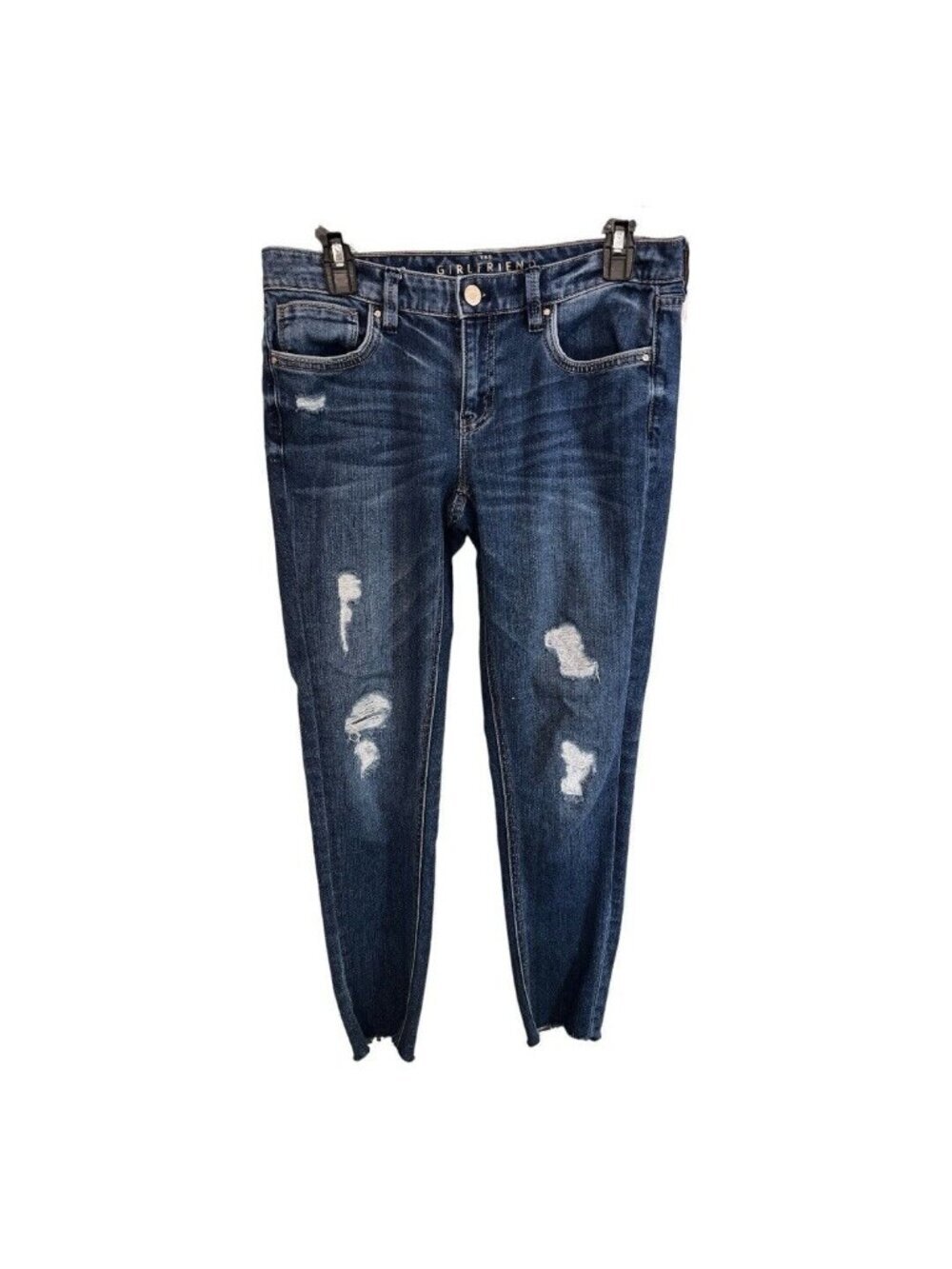 WHBM The Girlfriend Raw Hem Distressed Chain Jeans ~ Size 2~Medium Wash ~ L13 04